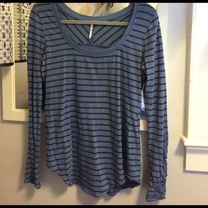 Free People blue and grey striped thermal cuff top