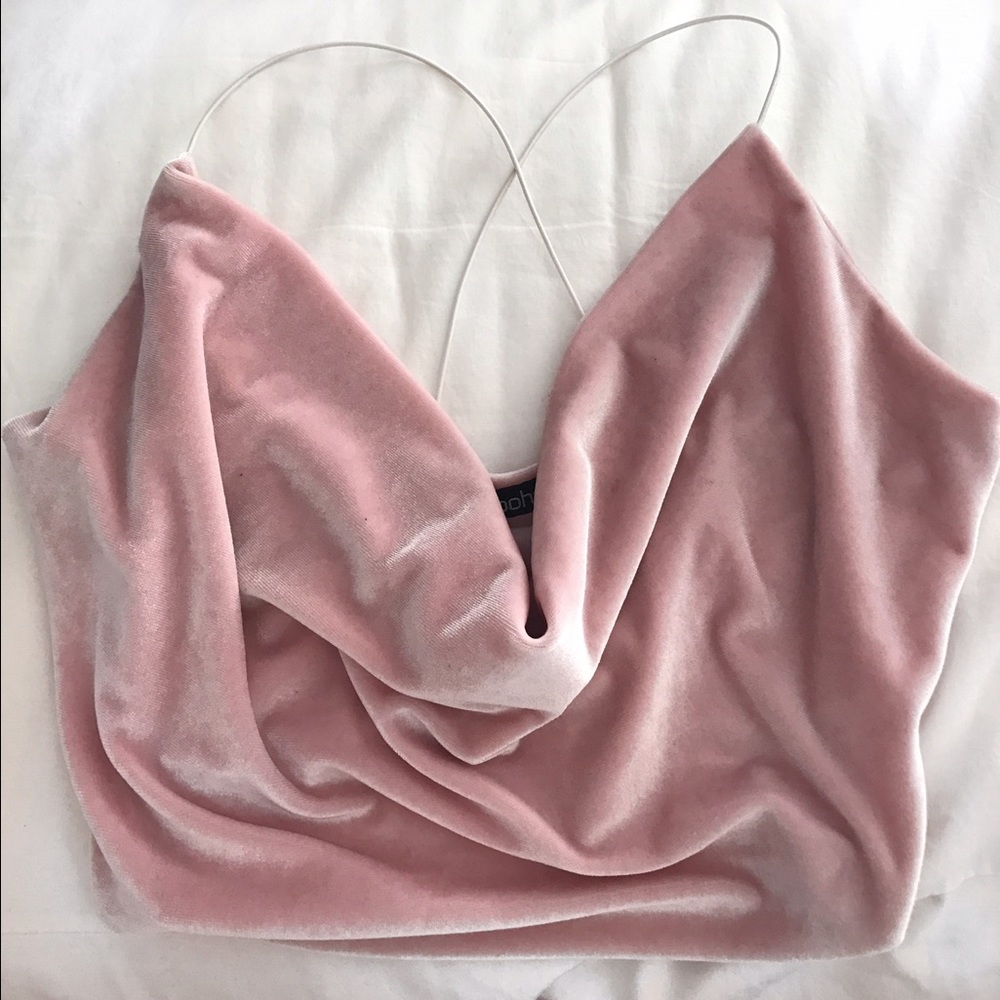 Velvet baby pink crop top