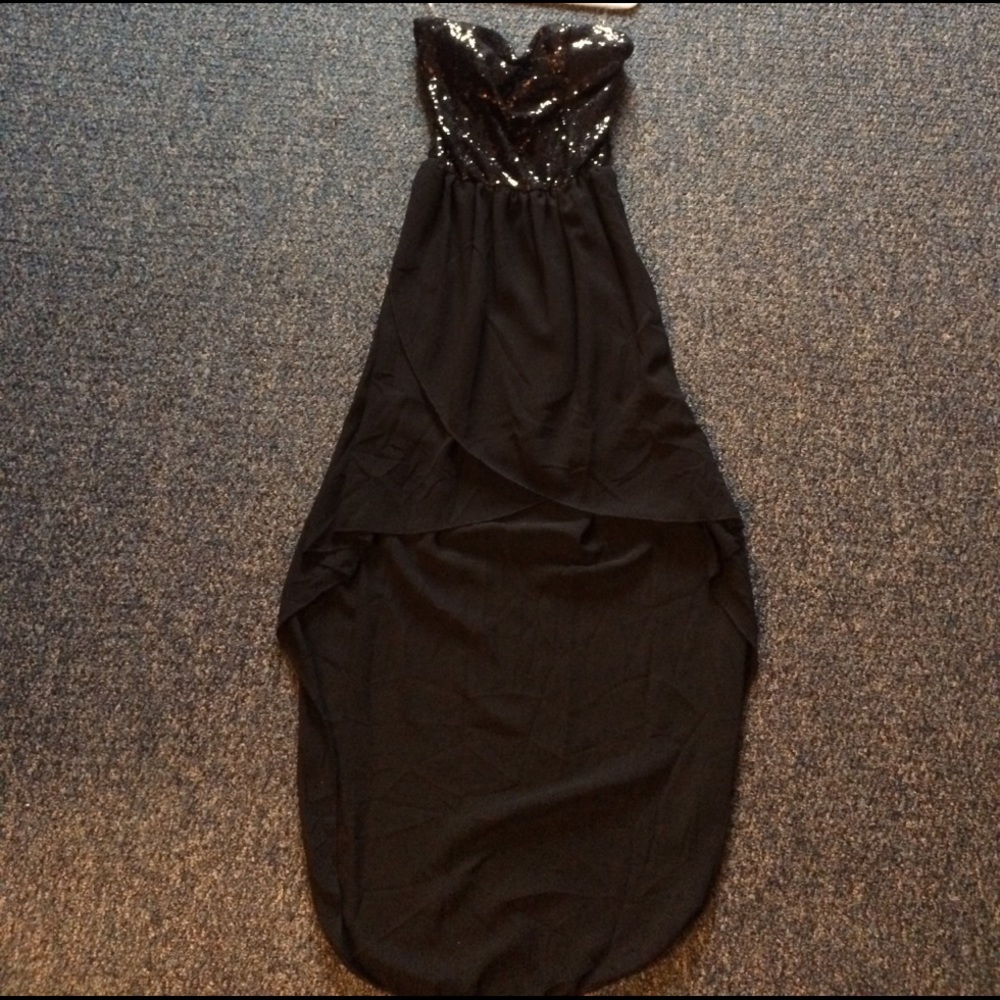 Black sequined hi low dress