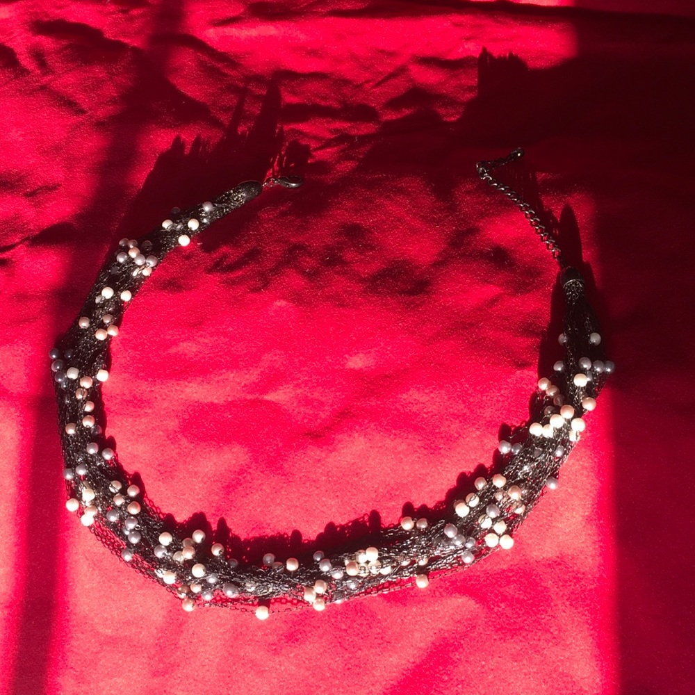 Black Chain and Freshwater Pearl Necklace