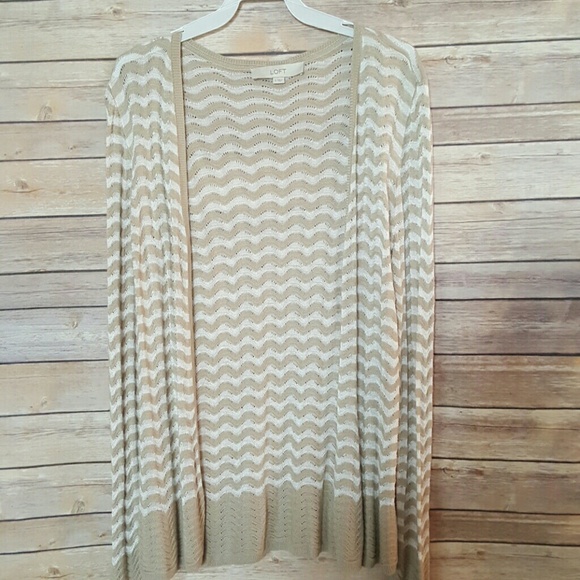 LOFT Sweaters - Ann Taylor Loft White and Tan Cardigan Sweater S