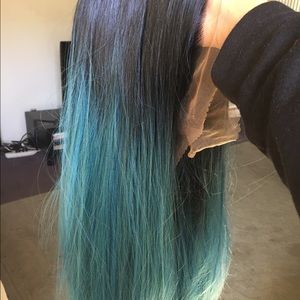 Black turquoise ombré synthetic lace front wig