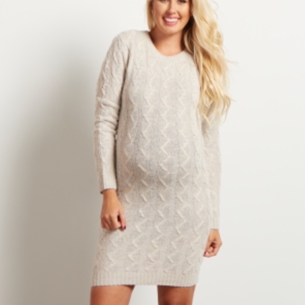 Ivory Cable Knit Sweater Dress