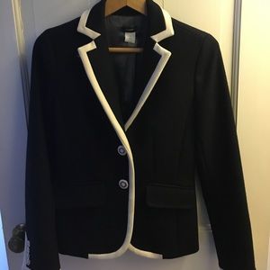 J Crew Black and White All Wool Blazer Sz 4