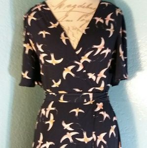 Wrap dress Navy blue  with bird print