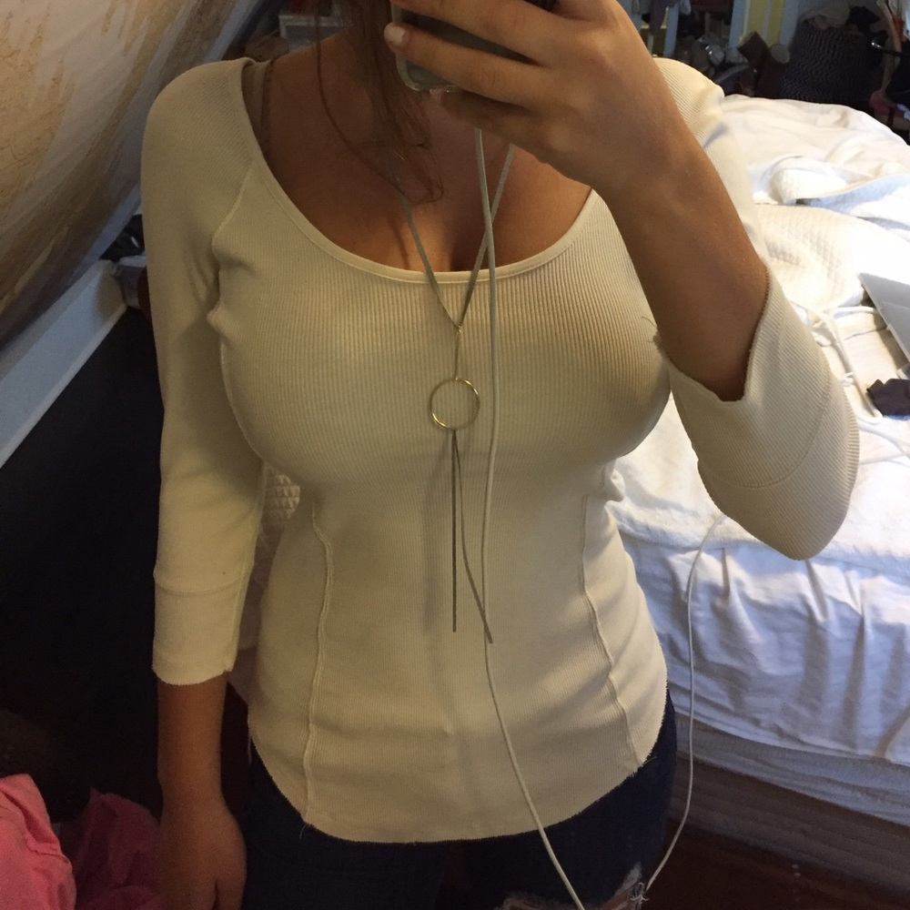 Free People three-quarter sleeve open back top