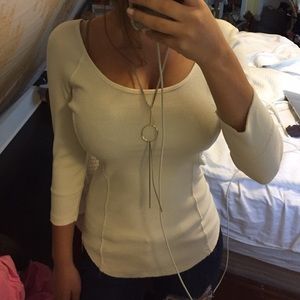 Free People three-quarter sleeve open back top