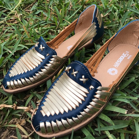 Cielito Lindo Shoes - Leather Huaraches Sandals Flats Loafers Metallic