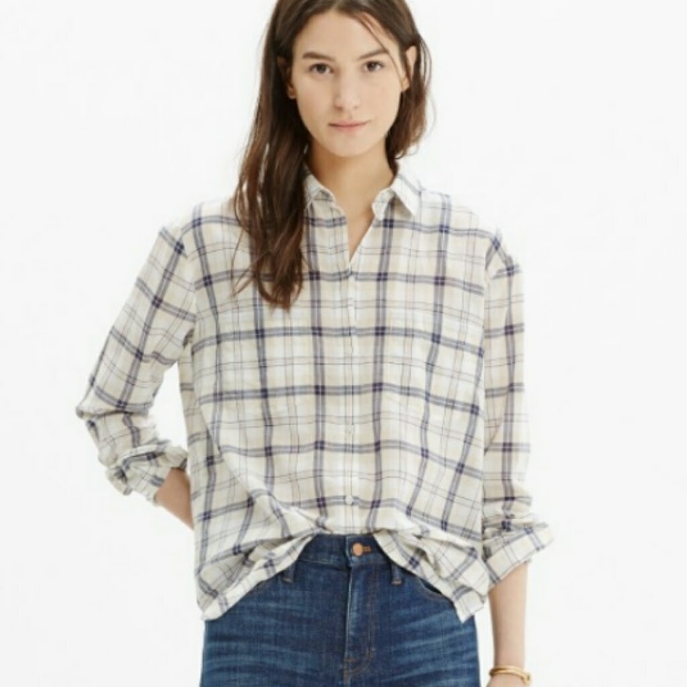 Madewell oversized boy shirt in Pebble Plaid