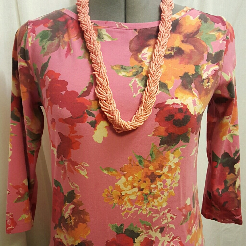 Talbots Cotton Jersey Floral Shirt S 3/4 Sleeves