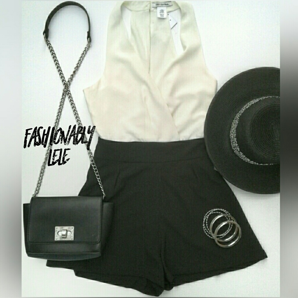 Deep V cut high waisted romper