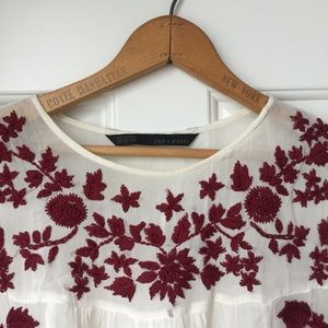 Zara Sheet White Embroidered Floral Short Sleeve
