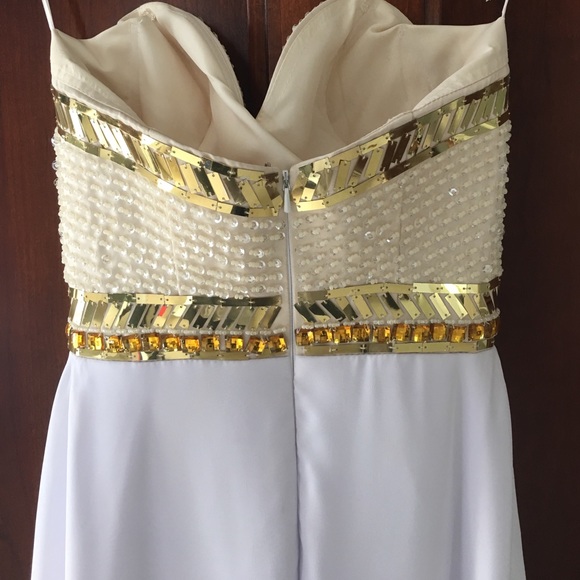 White & Gold strapless Prom Dress - Picture 7 of 8