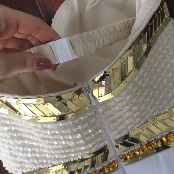 White & Gold strapless Prom Dress - Picture 8 of 8