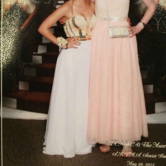 White & Gold strapless Prom Dress - Picture 2 of 8