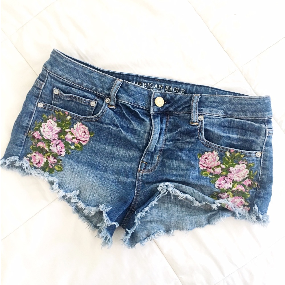 American Eagle Embroidered Cut Off Shorts