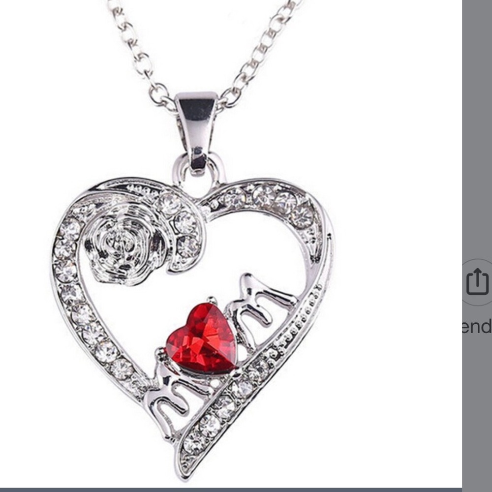 New silver plated red stone MOM NECKLACE