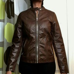 Brown Faux Leather Jacket