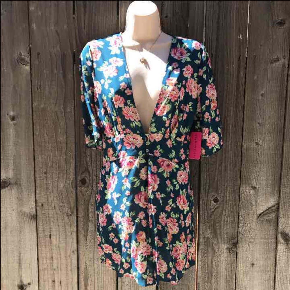 Eight Sixty- Teal/pink Floral Romper