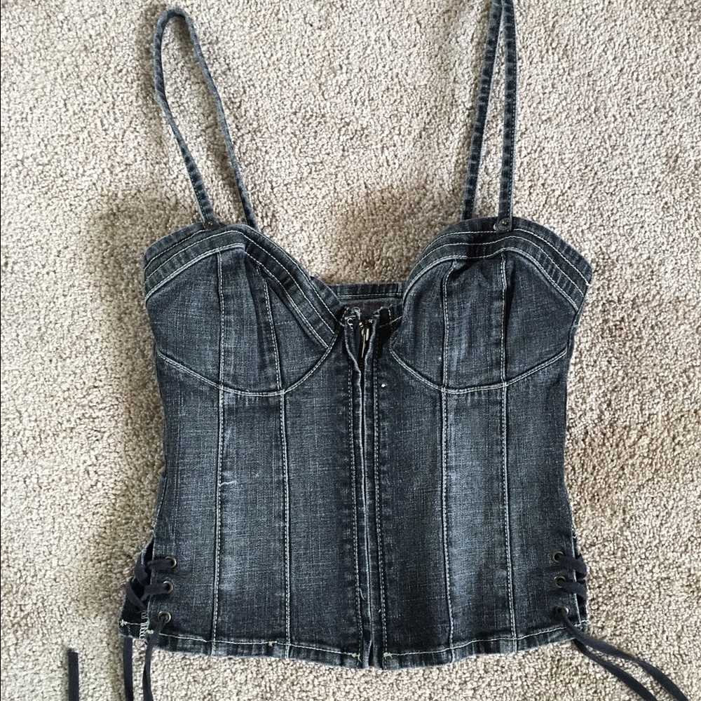 Guess brand Black jean spaghetti corsets top