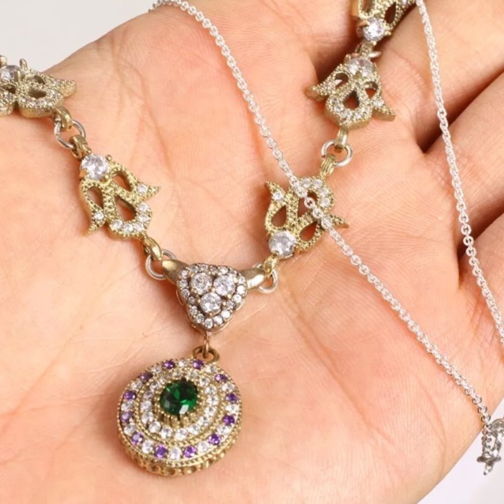 HANDMADE EMERALD TOPAZ AMETHYST SILVER NECKLACE - Picture 2 of 8