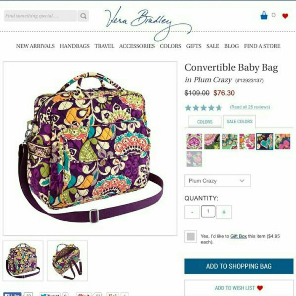 Vera Bradley diaper bag