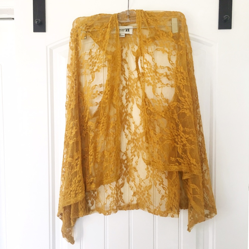 Mustard sleeveless lace vest