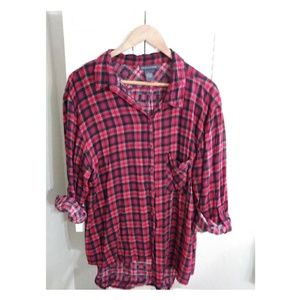 Hi-low lightweaight plaid shirt