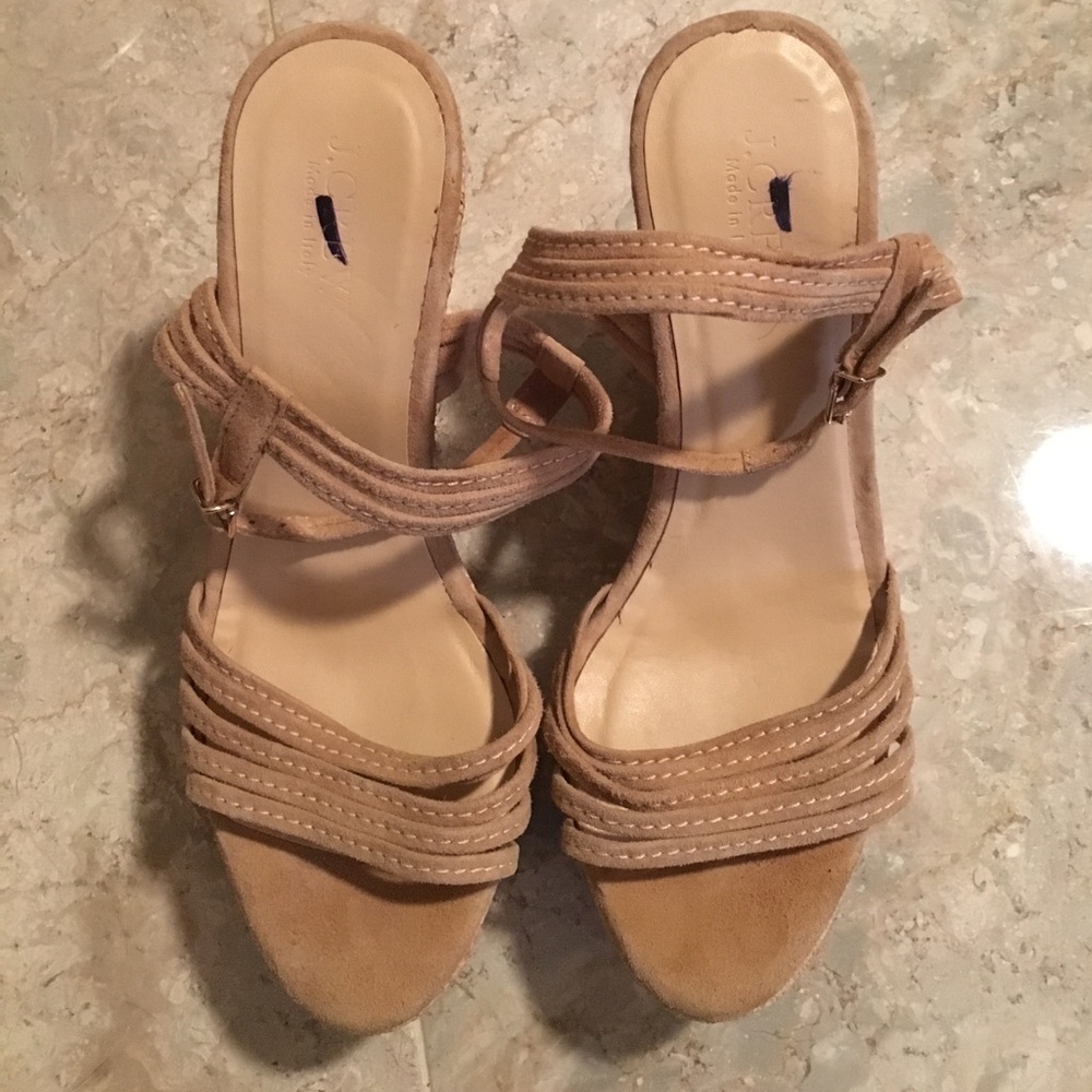 Jcrew suede nude strappy wedges size 8