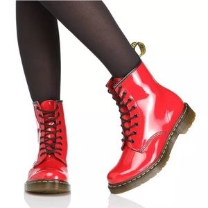 Doc Marten Red Leather Combat Boot