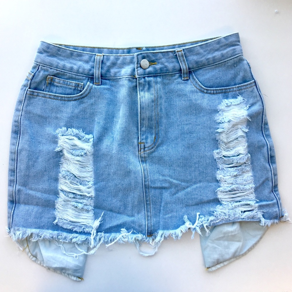 Distressed Denim Mini Skirt - Picture 6 of 8