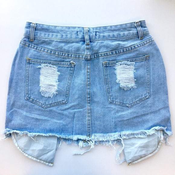 Distressed Denim Mini Skirt - Picture 7 of 8