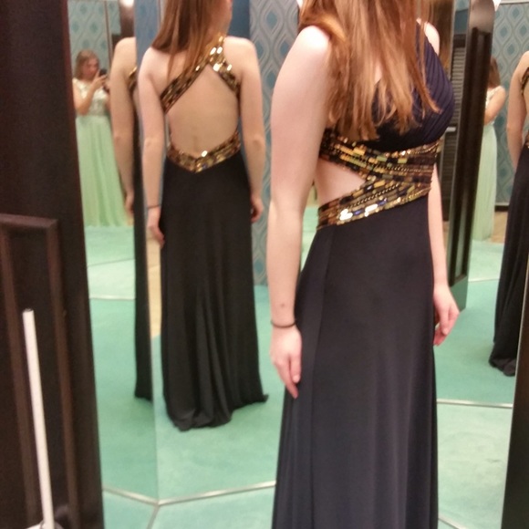Dark navy blue prom dress - Picture 3 of 4