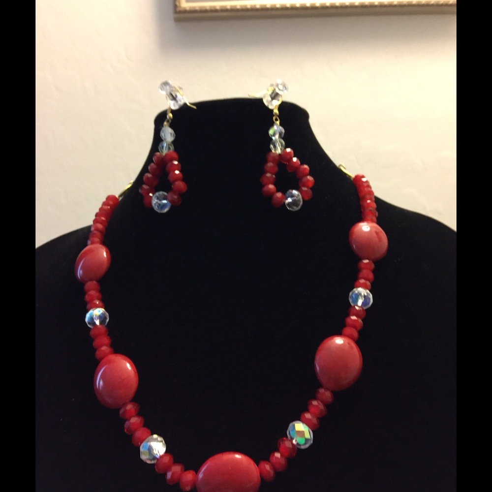 Handmade, Blood Red Earring and Necklace Set