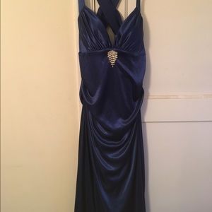 Satin prom gown navy color
