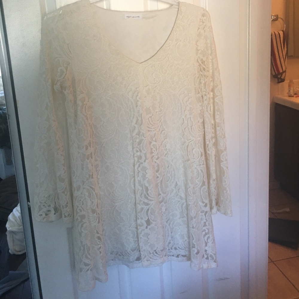 White lace flowey cream dress