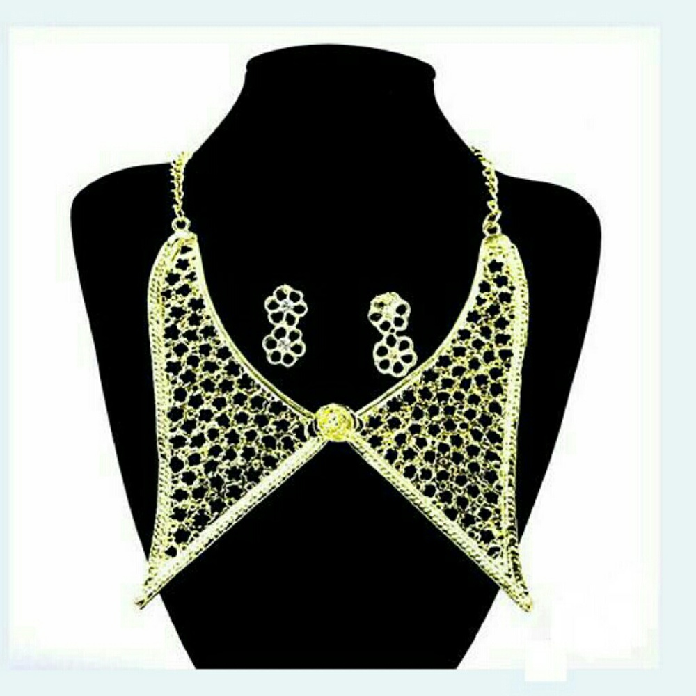 Gold bib style jewelry