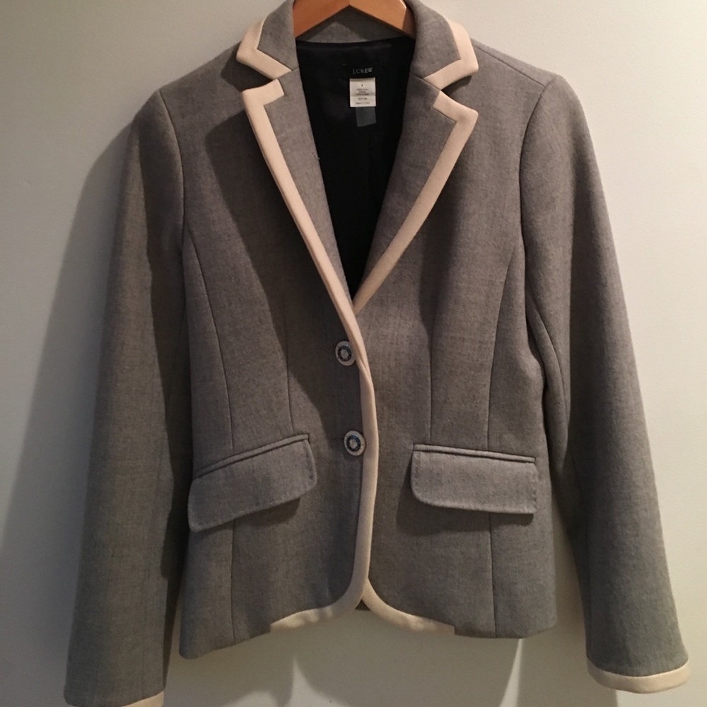 J Crew Grey and White trim Blazer sz 4