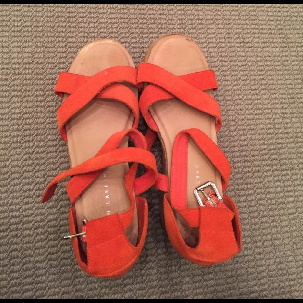 Strapped orange Ralph Lauren wedges