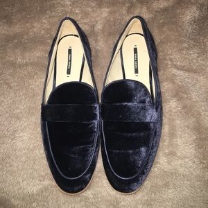 Zara Blue Velvet Loafers