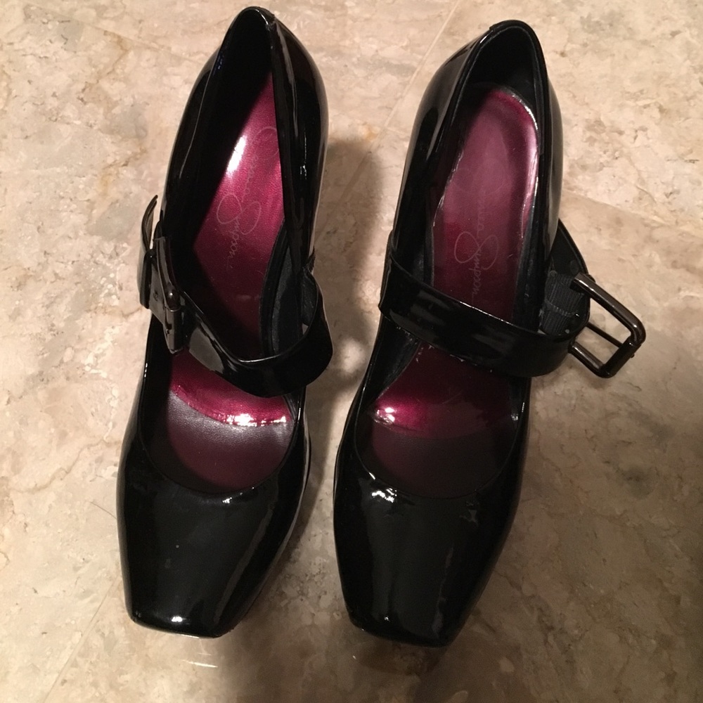 Jessica Simpson patent black Mary Janes SZ 8