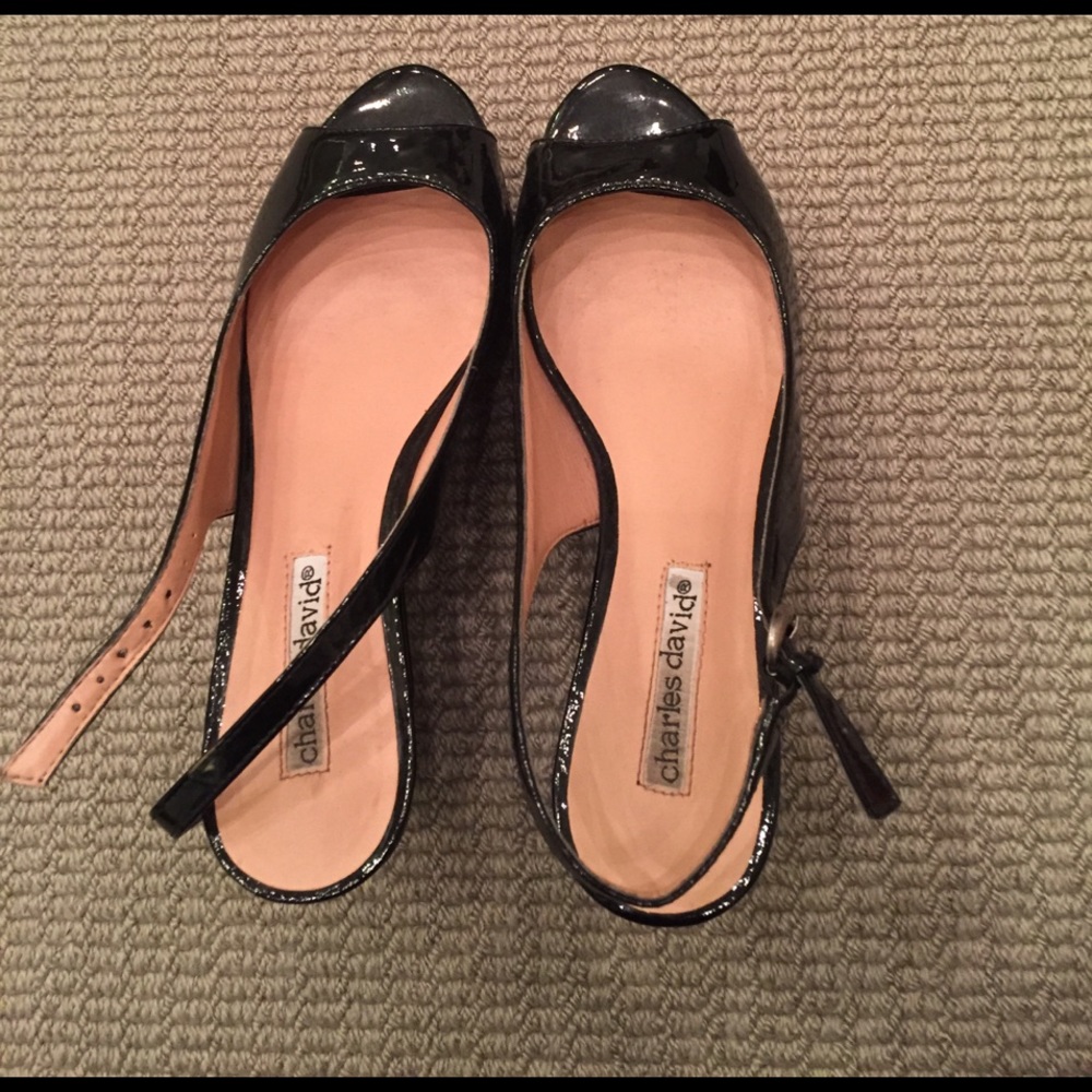 Shiny black Charles David wedges