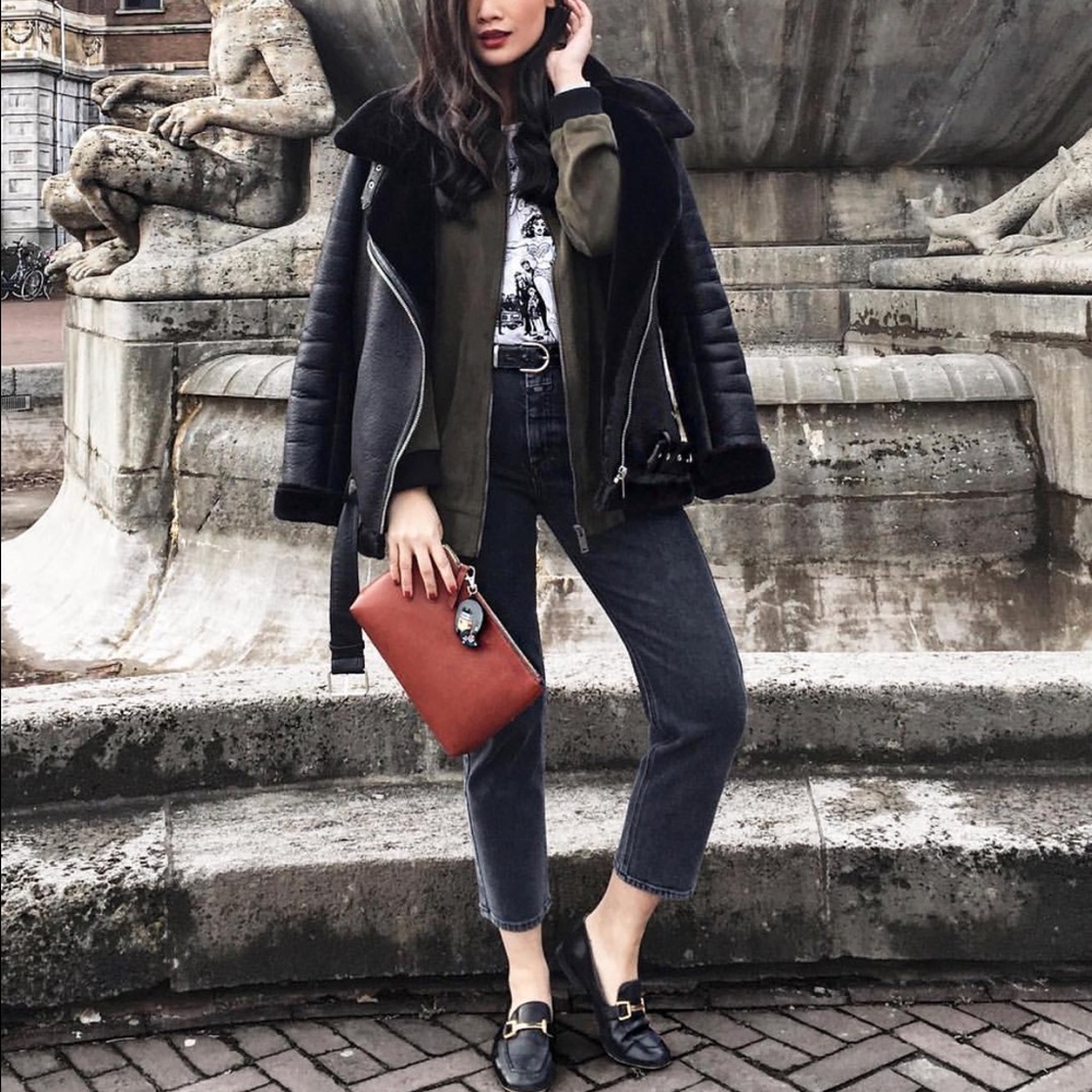 NWOT ZARA oversized faux fur collar biker jacket