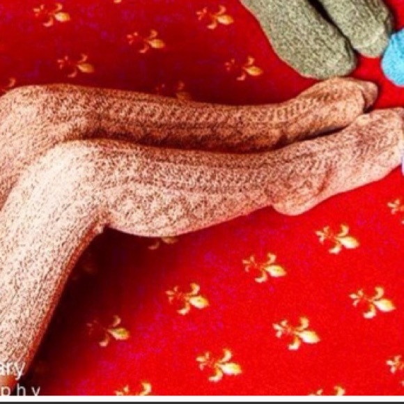 Peony and Moss Cable Thigh High Socks Over The Knee Anthropologie Warm Cozy Cute - Picture 5 of 6