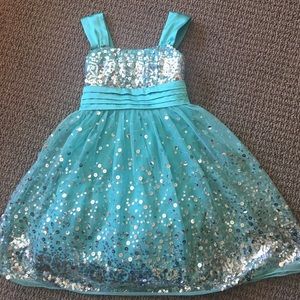 Girl formal dress, teal and silver
