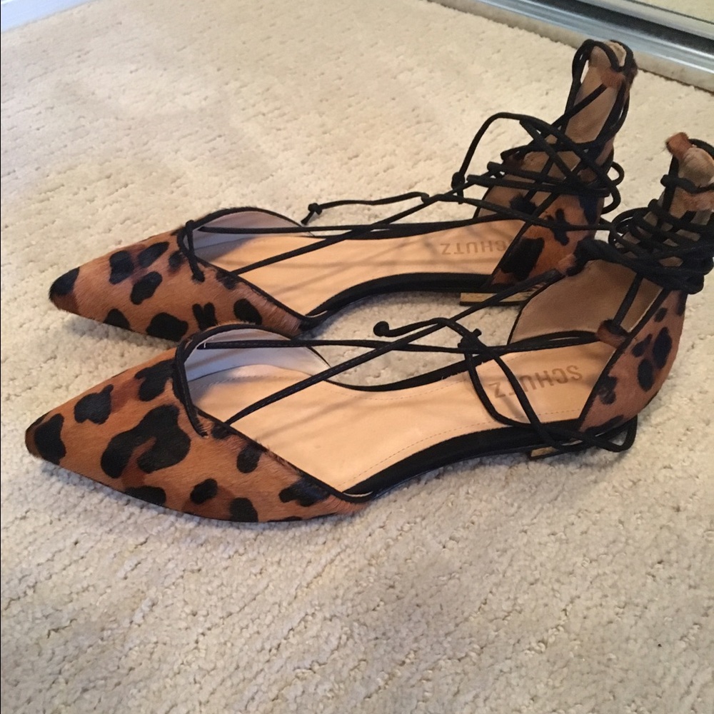 Schutz leopard hair flats