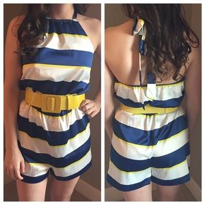 Venus Yellow and Blue Striped Romper