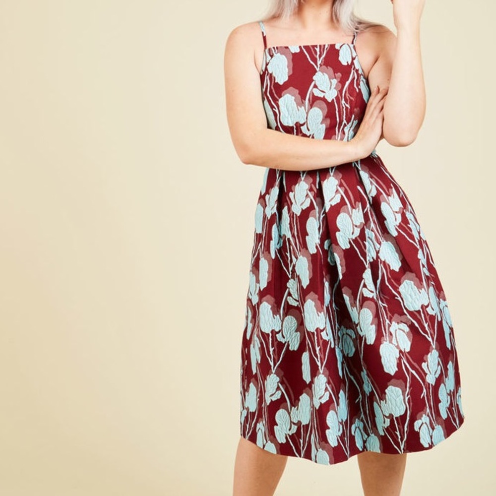 "Ritz and Wisdom A-Line Dress in Maroon"