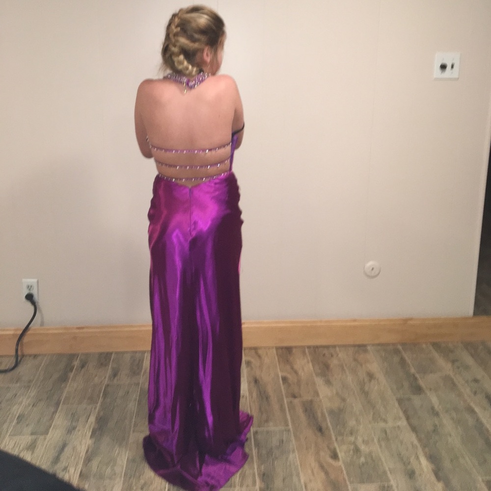 Purple mermaid v neck prom dress