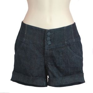 Dark Navy High Waist Cuffed Button Fly Shorts